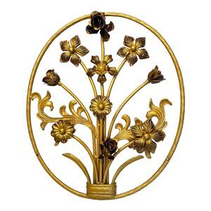 Gold Cast Iron Fence Panel Gate Insert Wall Decor Bronze 3D Flower Bouquet Decor